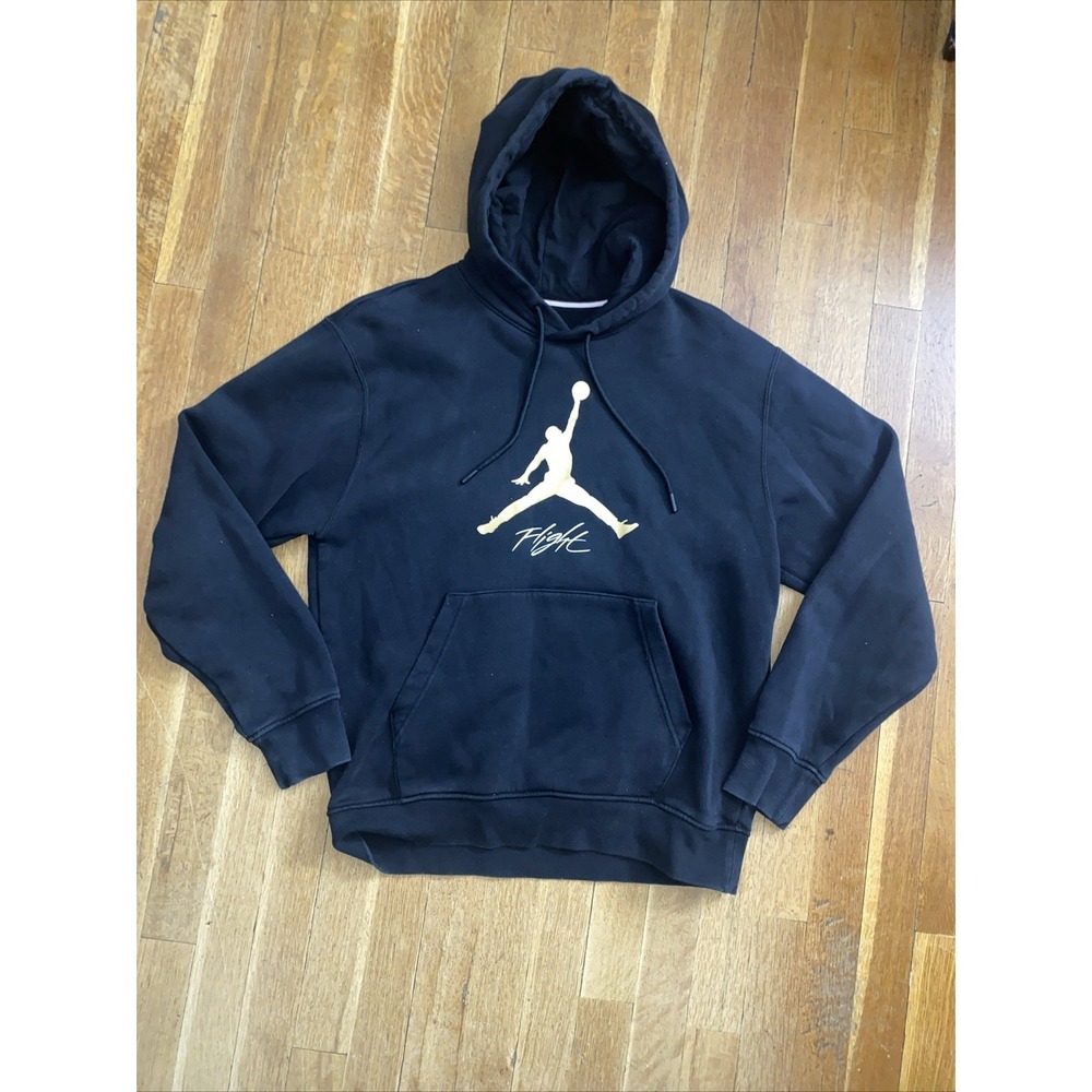 Nike Air Jordan Flight Hoodie Men's Small Black Gold Jumpman Pullover